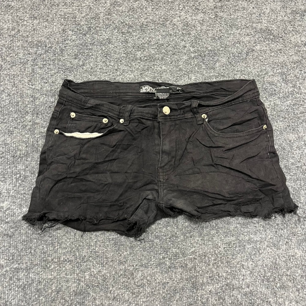 U-51 Denim Shorts Womens Size 11 Black Frayed Hem Distressed Casual Stretch